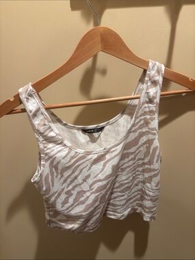 SHEIN White and Light Pink Zebra Crop Tank